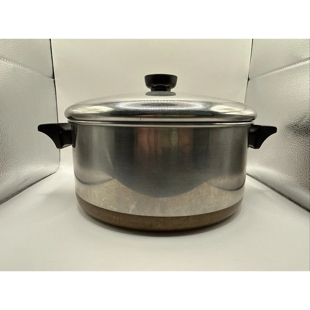 Revere Ware 1801 Stock Pot 4 1/2 QT Stainless Steel Copper Bottom w/ Lid
